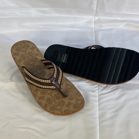 COACH Mens Webbing Flip Flop, Size 8, Tan Signature - Picture 2 of 8